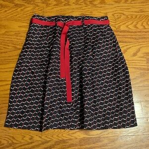 Talbots Black A-Line Skirt with Red Geometric Design